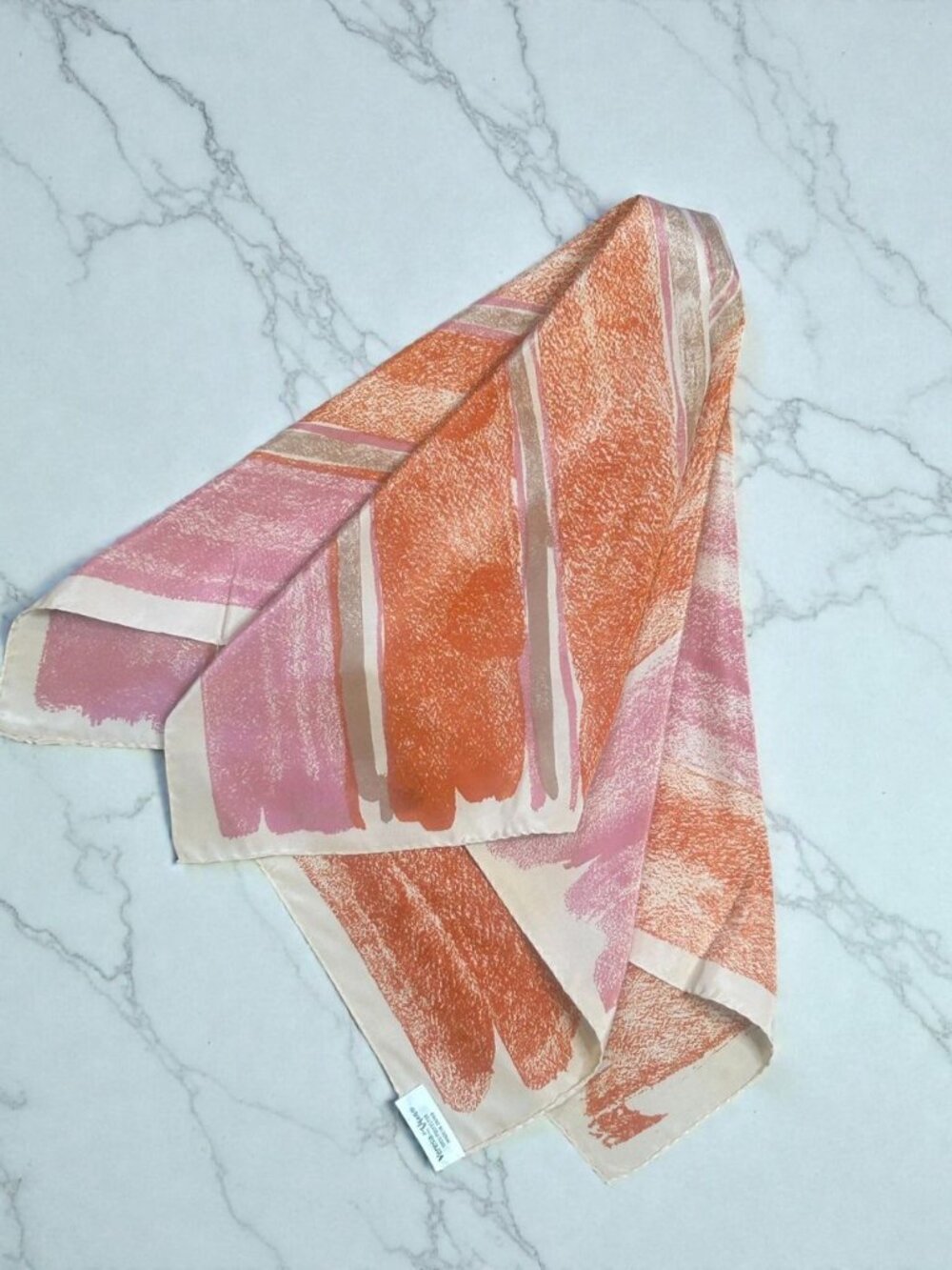 Veresa by Vera Neumann Vintage 26" Square Scarf Orange Pink Made in Japan